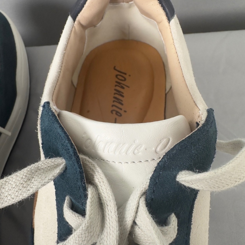 Johnnie-O Topspin Court Sneakers Mens 9 Navy White Leather Suede Casual Shoes - Picture 10 of 11
